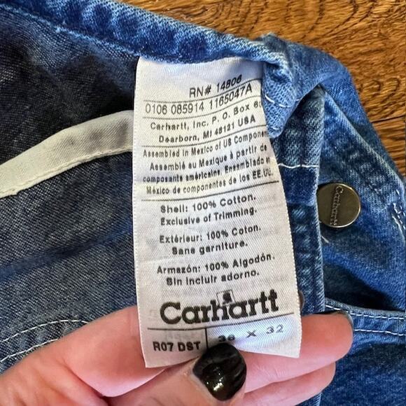 Carhartt Denim Bib Overalls Mens 36x32 Utility R07 DST Workwear Outdoor Farm - Picture 5 of 12